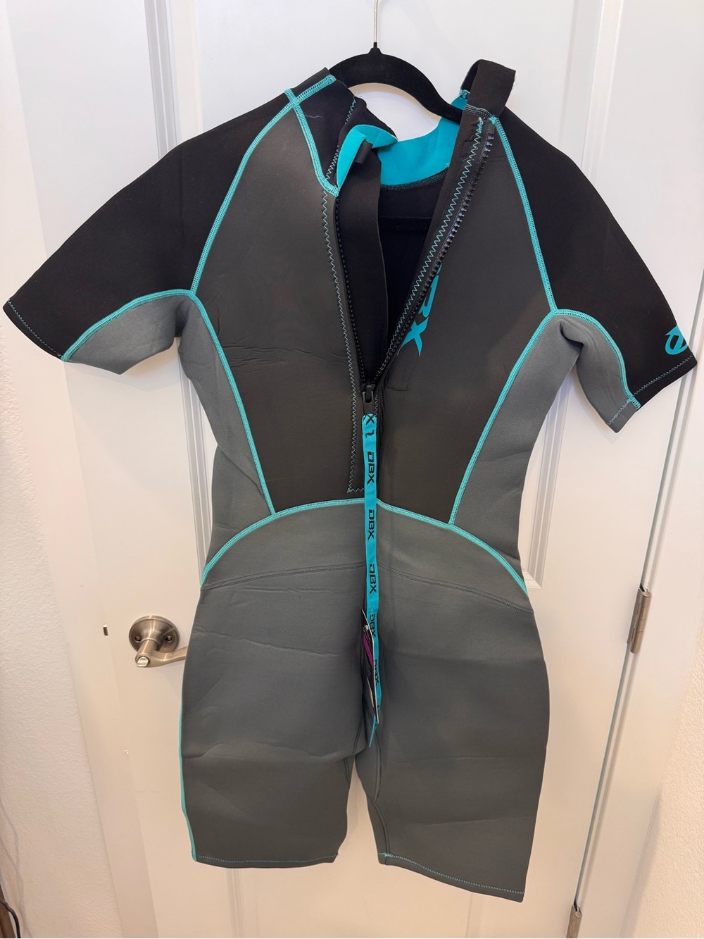 Xcel Women's Short Sleeve Rashguard Suit - Gray with Teal Trim